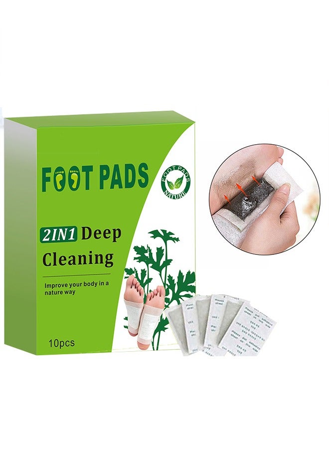10pcs Foot Pads 2 in 1 Deep Cleaning , Natural Ginger Powder Wormwood Bamboo Foot Patches for Foot Care, Relieve Stress, Relaxation and Remove Impurities, Improve Sleep, Remove Dampness