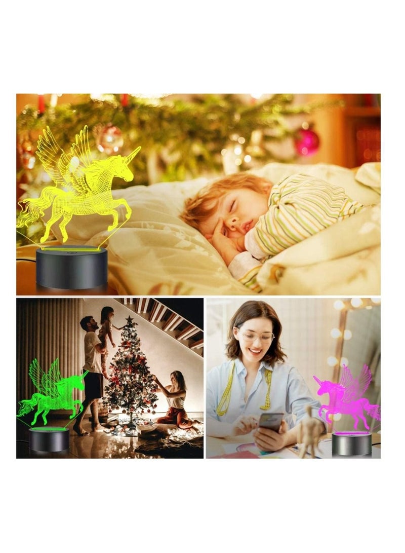 3D Night Light,  Sleeping Light for Kids Boys Table Desk Lamp with Touch Switch Remote Control 16 Colors for Gifts Birthday Festival Bedroom Decor Lamp (Unicorn)