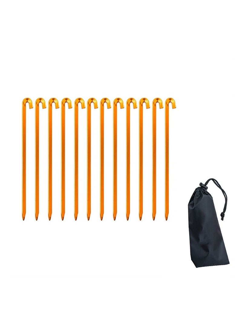 Tent Pegs 12Pcs Aluminium Alloy Tent Stakes with Storage Pouch Bag Heavy Duty Garden Nail for Outdoor Camping Awning Tarp Hiking Gardening Park Lawn Beach