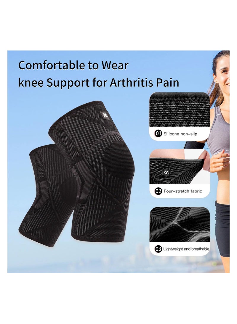 Compression Knee Brace for Women & Men, Knee Supports Sleeves for Knee Pain, ACL, Arthritis Pain Relief, Running, Working Out, Basketball, Weightlifting (Large, Black)