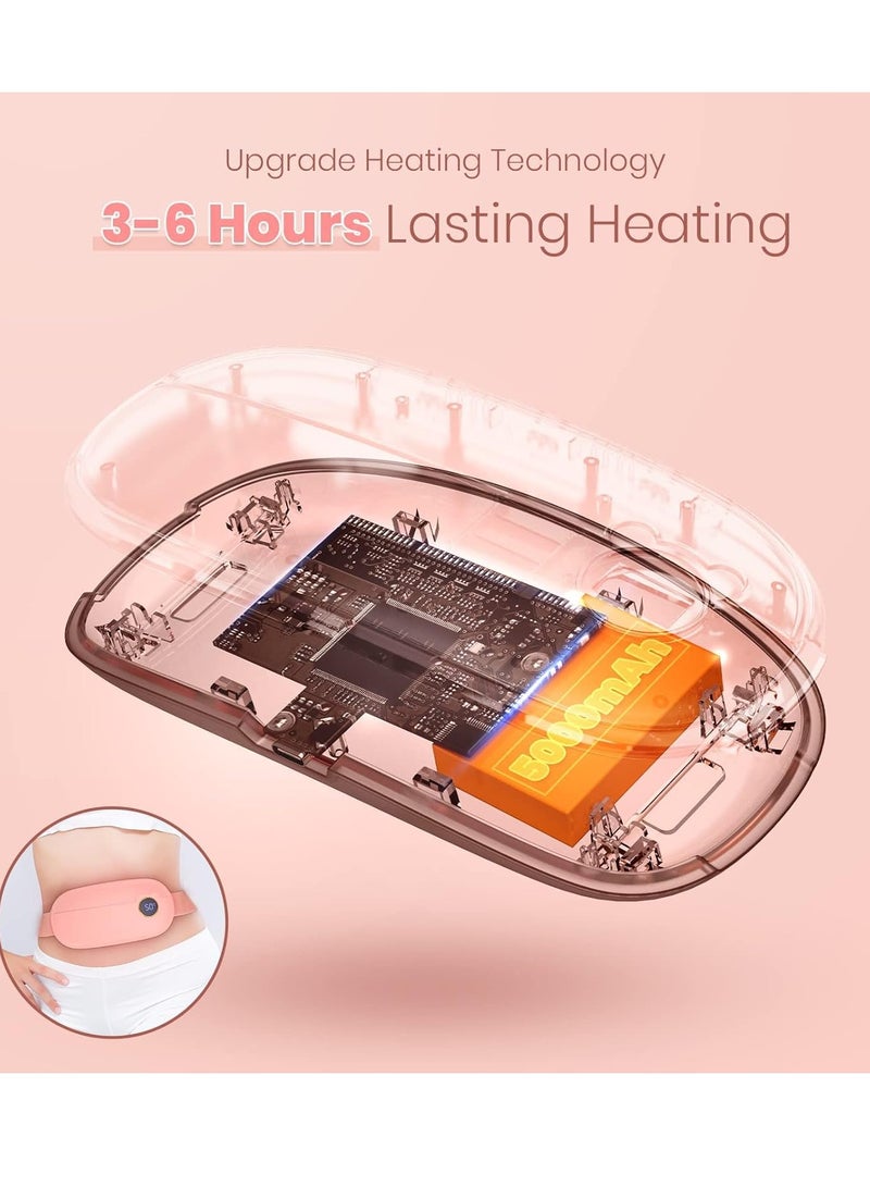 Electric Heating Pad, Digital Display Portable Cordless Menstrual Pad with 3 Temperature Setting and Massages, Wireless Heat Warm Belt（Pink 5000 mAh)
