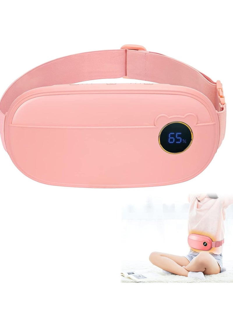 Electric Heating Pad, Digital Display Portable Cordless Menstrual Pad with 3 Temperature Setting and Massages, Wireless Heat Warm Belt（Pink 5000 mAh)