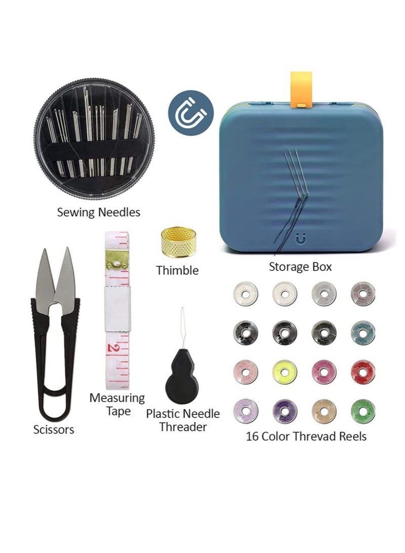 Sewing Kit, Travel Portable Sewing Supplies, for Home, Travel & Emergency, Filled with Mending and Sewing Needles, Magnetite, Scissors, Thimble, Thread, Tape Measure etc 21pcs Blue