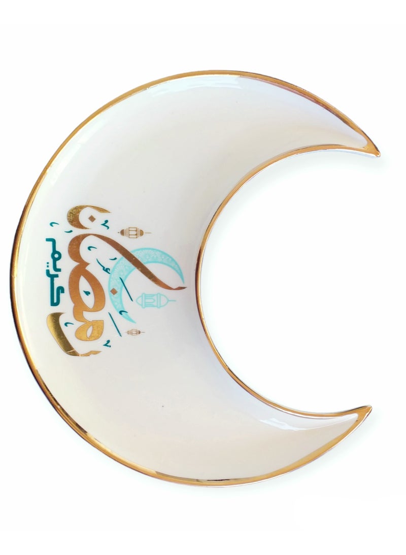 FAM Ramadan Kareem Ceramic Plate - Ceramic Ramadan Decor - Ramadan Tray Ceramic - Moon Tray Ramadan