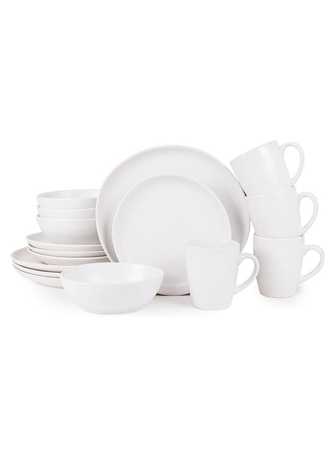 Bone China 16-Piece Stoneware Dinnerware Set - Elegant Ceramic Crockery for 4 - Includes 26cm Dinner Plate, 20cm Salad Plate, 15cm Bowl, and 400ml Mug in Off White