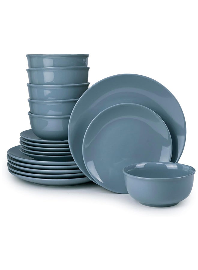 Bone China 18-Piece Stoneware Dinnerware Set - Elegant Ceramic Crockery for 6 - Includes 26cm Dinner Plate, 20cm Salad Plate, and 15cm Bowl - Aqua Blue
