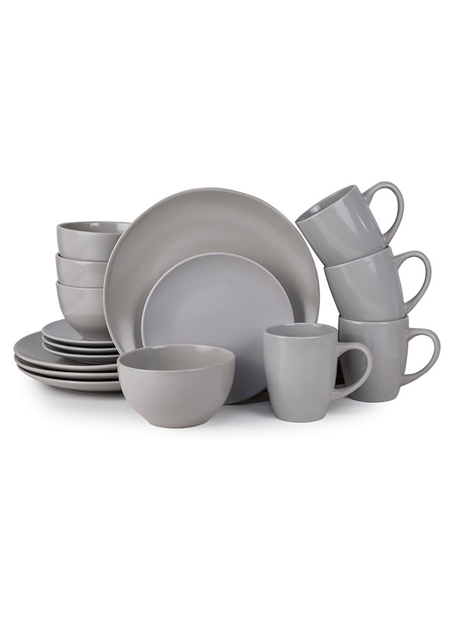 Bone China 16-Piece Stoneware Dinnerware Set - Elegant Ceramic Crockery for 4 - Includes 26cm Dinner Plate, 20cm Salad Plate, 14cm Cereal Bowl, and 350ml Mug in Speckle Grey