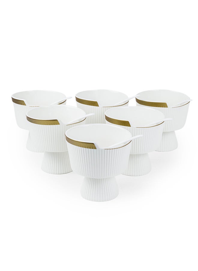 Shallow Porcelain New Bone China Verde Set Of 6 - Ice Cream Bowls with  Spoons (230ml) - Elegant Dessert Indulgence