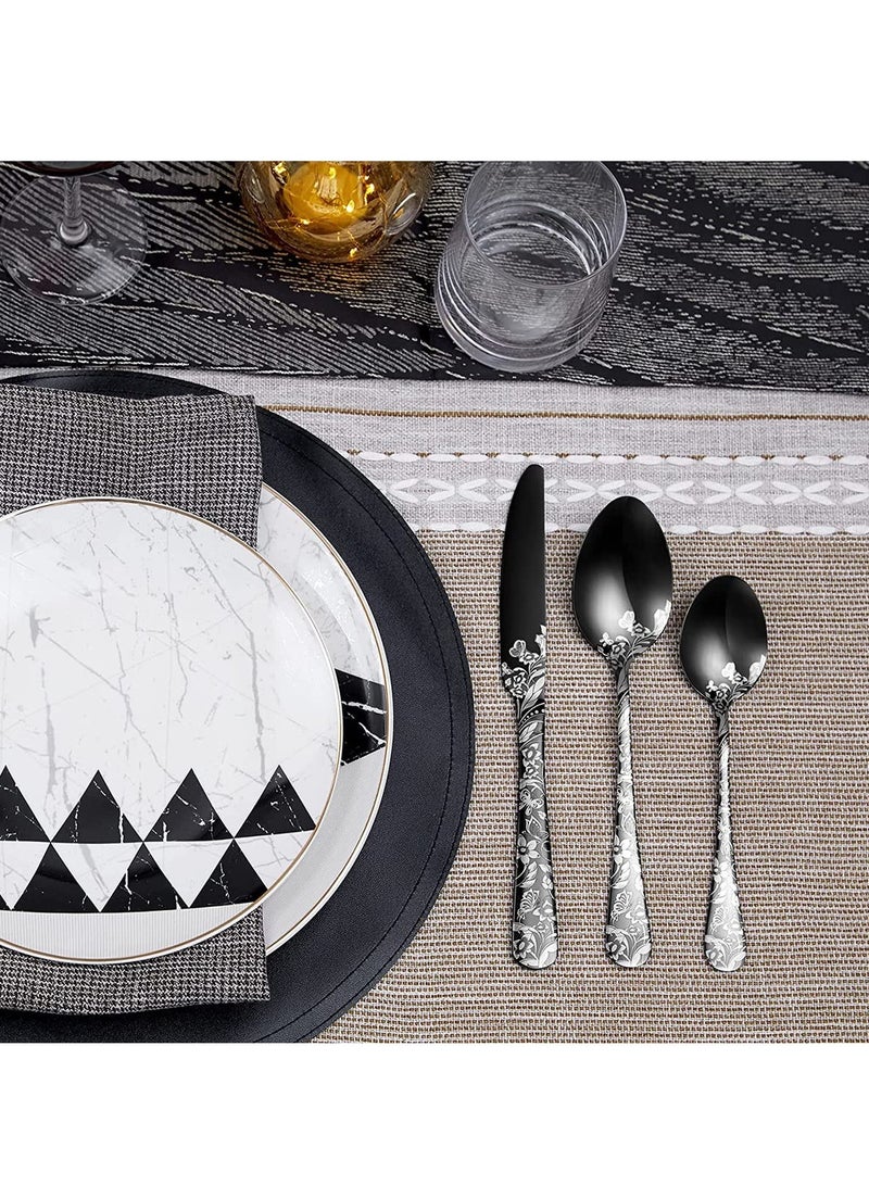 Butterfly Black Cutlery Set, Knife and Fork Spoon Set.20 PCS - Includes 8 X Spoons, 8 X Forks, 4 X Knife, Stainless Steel, Dishwasher Safe, Mirror Polished Tableware, Durable Flatware, Home Kitchen