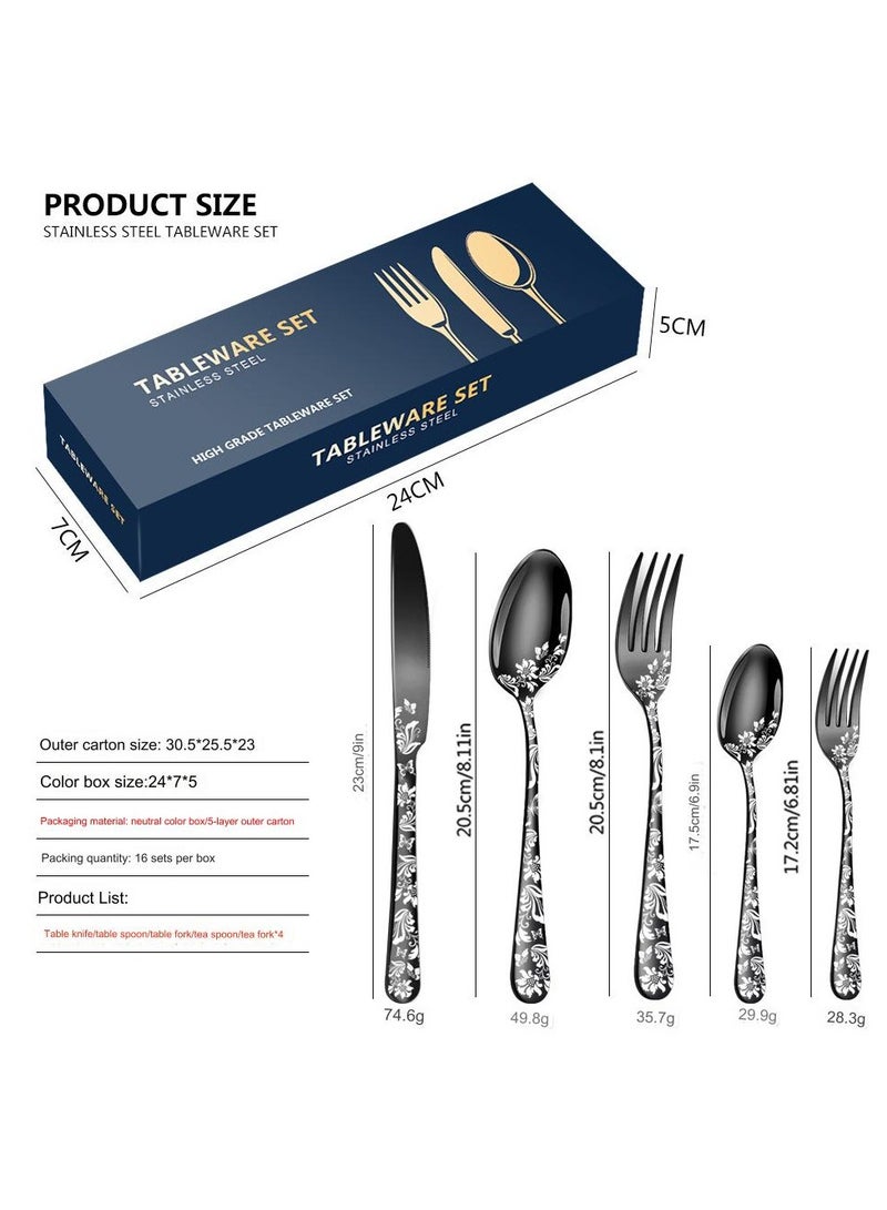 Butterfly Gold Cutlery Set, Knife and Fork Spoon Set.20 PCS - Includes 8 X Spoons, 8 X Forks, 4 X Knife, Stainless Steel, Dishwasher Safe, Mirror Polished Tableware, Durable Flatware, Home Kitchen