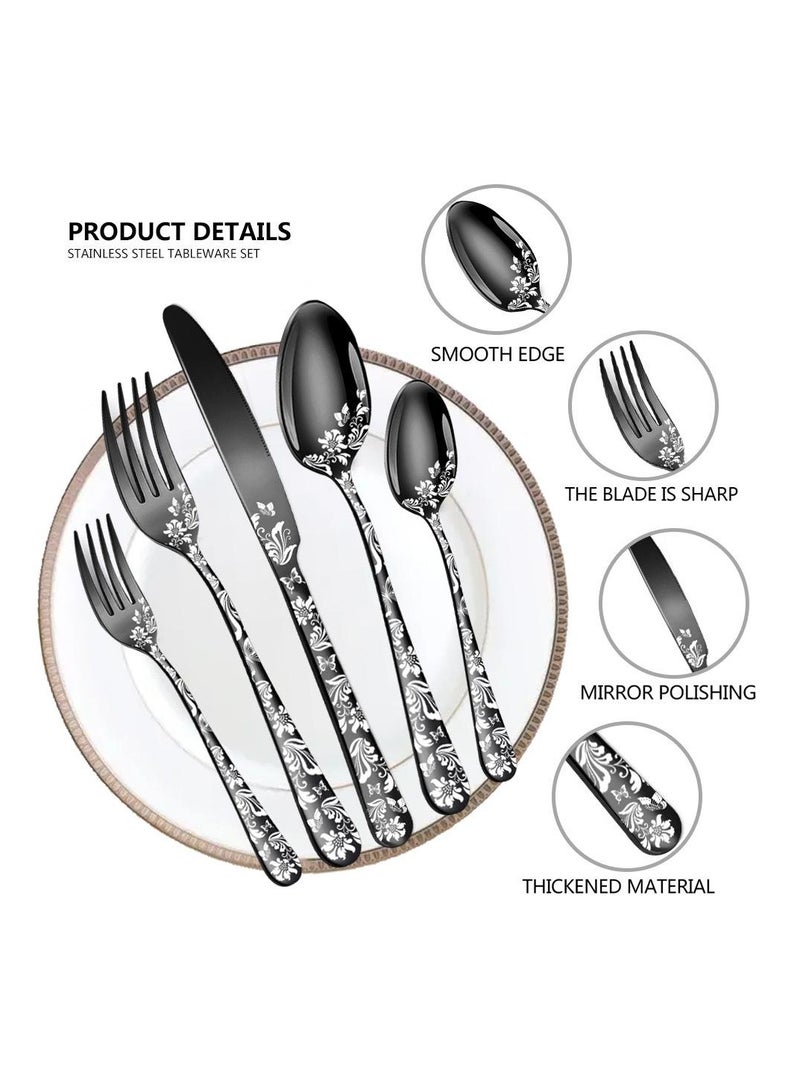 Butterfly Gold Cutlery Set, Knife and Fork Spoon Set.20 PCS - Includes 8 X Spoons, 8 X Forks, 4 X Knife, Stainless Steel, Dishwasher Safe, Mirror Polished Tableware, Durable Flatware, Home Kitchen
