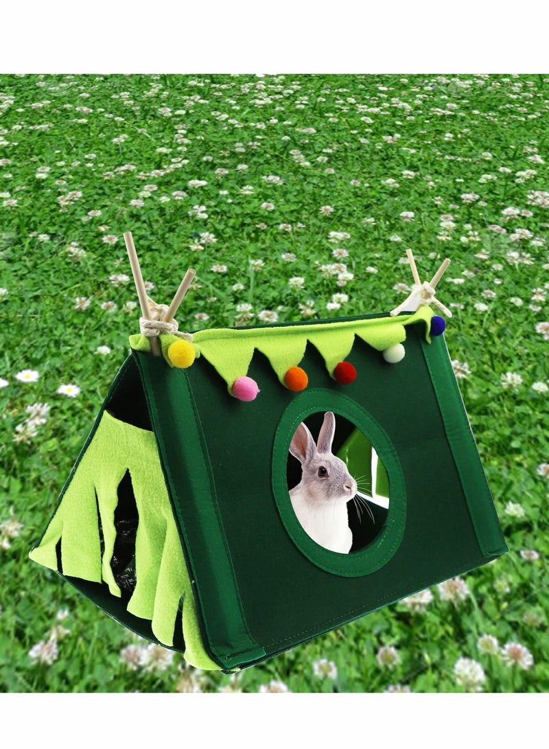 Guinea Pig Hideout Tunnel, Pet Felt Tent House Bed Cave Small Animal Tunnel Accessories, Hamster Toys for Mice Rabbits, Ferrets, Chinchillas, Hedgehog（Green）
