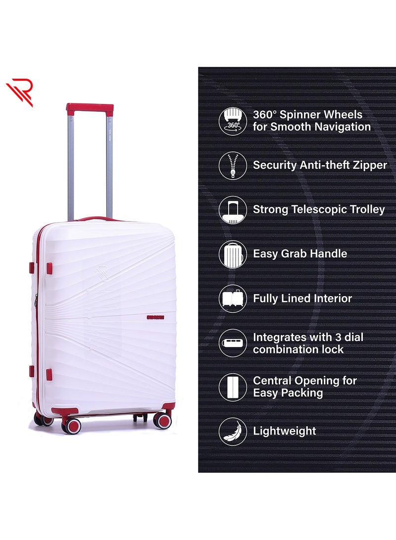 Reflection PP Luggage, Lightweight Hardshell, Expandable with 4 Spinner Wheels and TSA Lock (24-Inch, White)