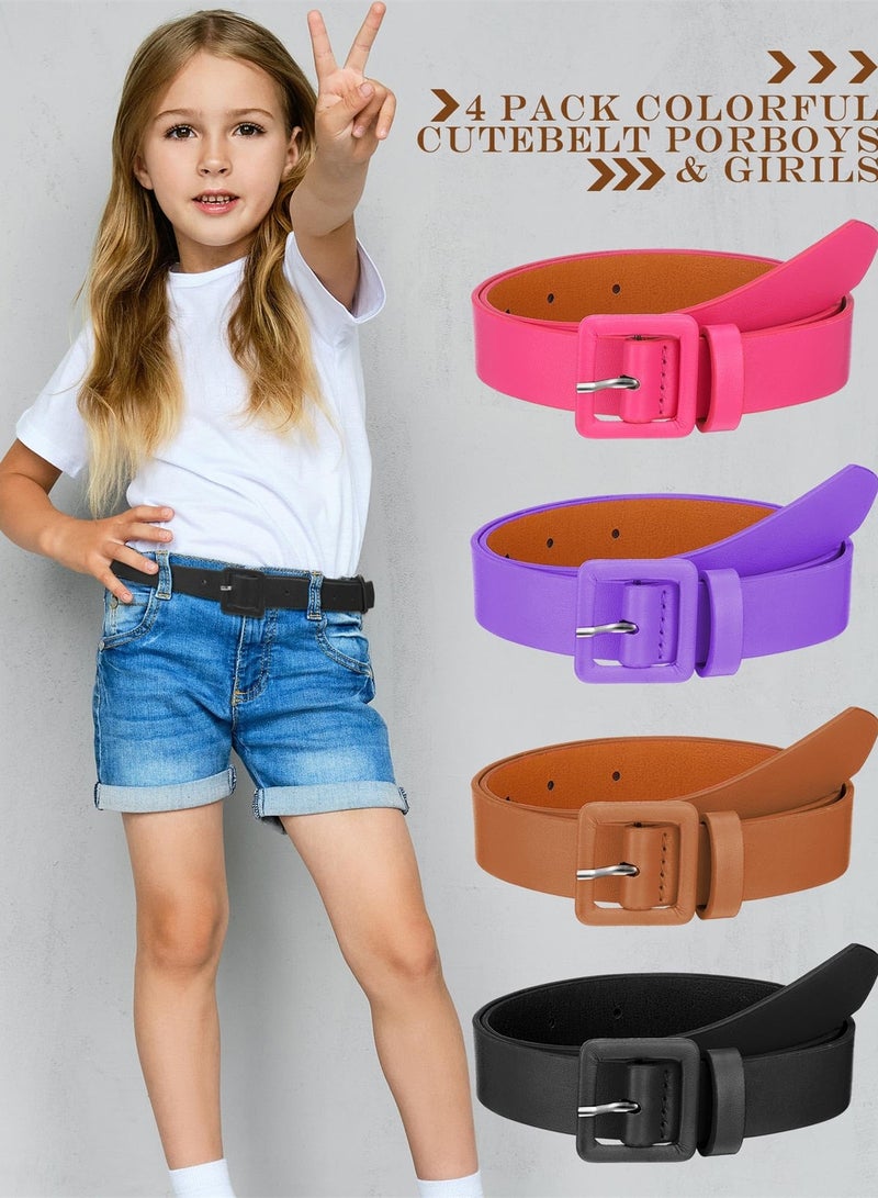 Cute Children Belt, 4 Pcs Kids Leather Belts with Buckle, Skinny Faux Leather Waist Belts for Girls