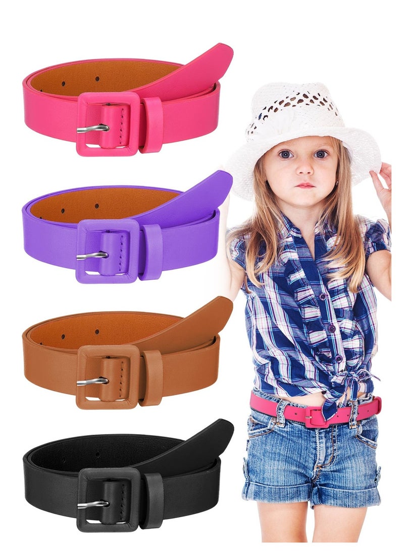 Cute Children Belt, 4 Pcs Kids Leather Belts with Buckle, Skinny Faux Leather Waist Belts for Girls