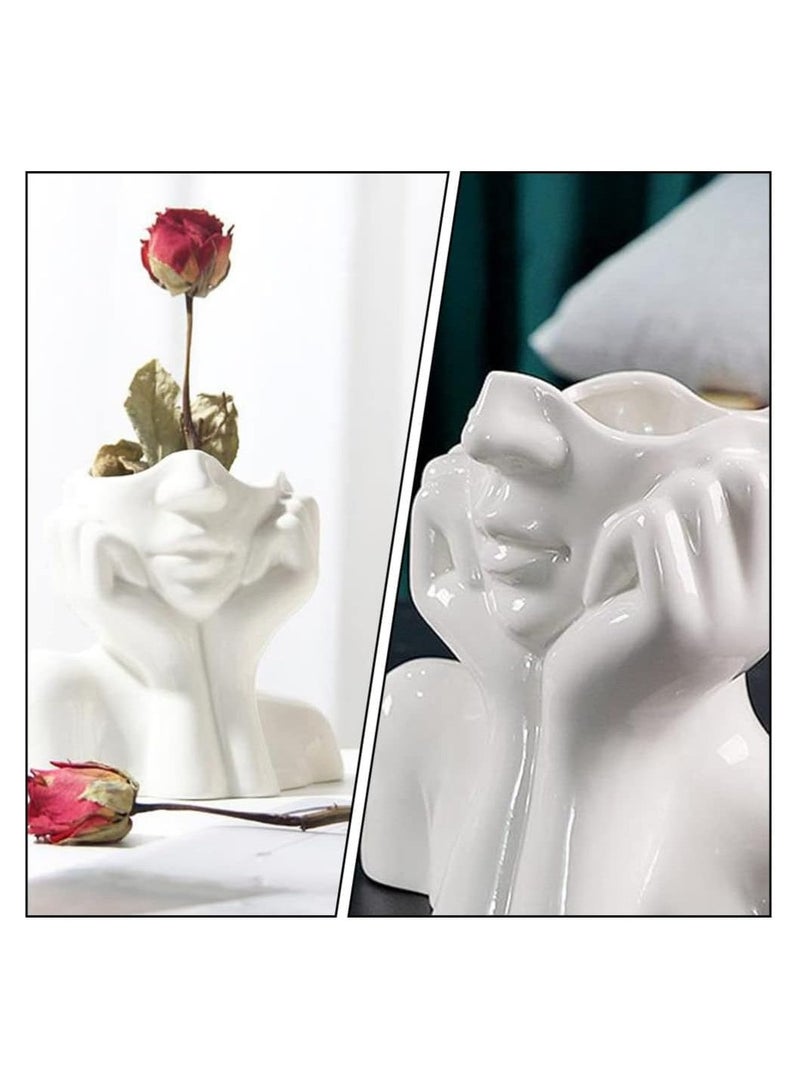 Ceramic Face Vase Artistic Head Vase Women Face Planter Human Body Flower Vase Centerpiece for Home Office Table Shelf Decoration