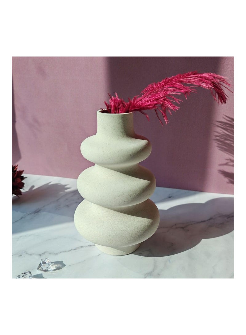 Wave Design Ceramic Vase - Medium, Off White Modern Pampas Flower Vase, Minimalist Nordic Ins Style Vase for Home Decor, Wedding, Dinners, Party, Events, Office & Gifting