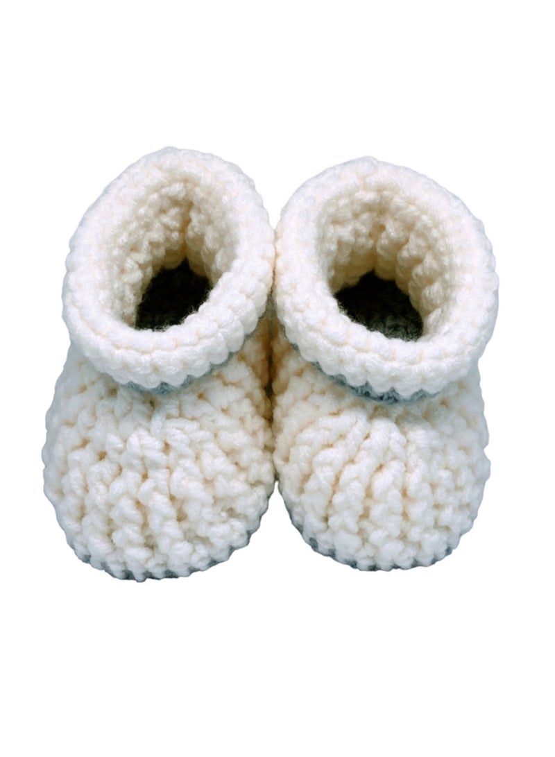 Braided Baby Booties White with Grey Border 4.5 inch sole for 3 to 6 months baby feet