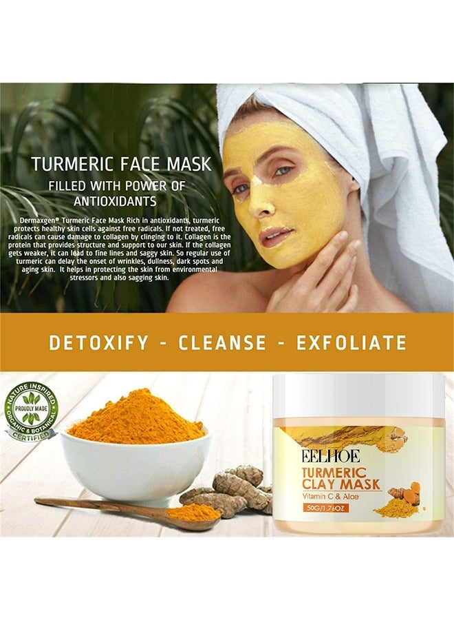 Turmeric Clay Mask, Vitamin C & Aloe Hydrating Cleansing Blackheads, Skin lightening Care Brighten, Turmeric Clay Mask For Controlling Acne, Oil And Refining Pores, Reduce Blackheads Ance, Dark Spots