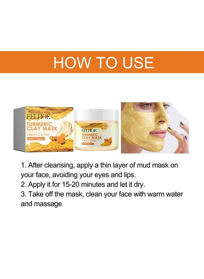 Turmeric Clay Mask, Vitamin C & Aloe Hydrating Cleansing Blackheads, Skin lightening Care Brighten, Turmeric Clay Mask For Controlling Acne, Oil And Refining Pores, Reduce Blackheads Ance, Dark Spots