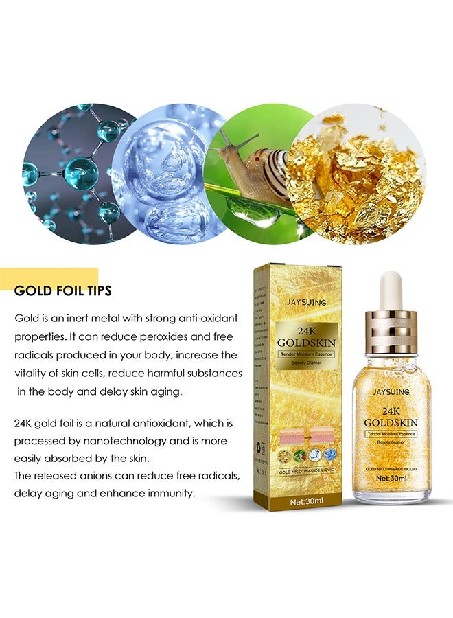 24K Gold Skin,Collagen Lifting Essence, Has The Effect Of Improving Fine Lines, Tightening The Skin, Brightening The Skin, Anti-Wrinkle Skin Repair Moisture Firming Lifting Serum 30ml