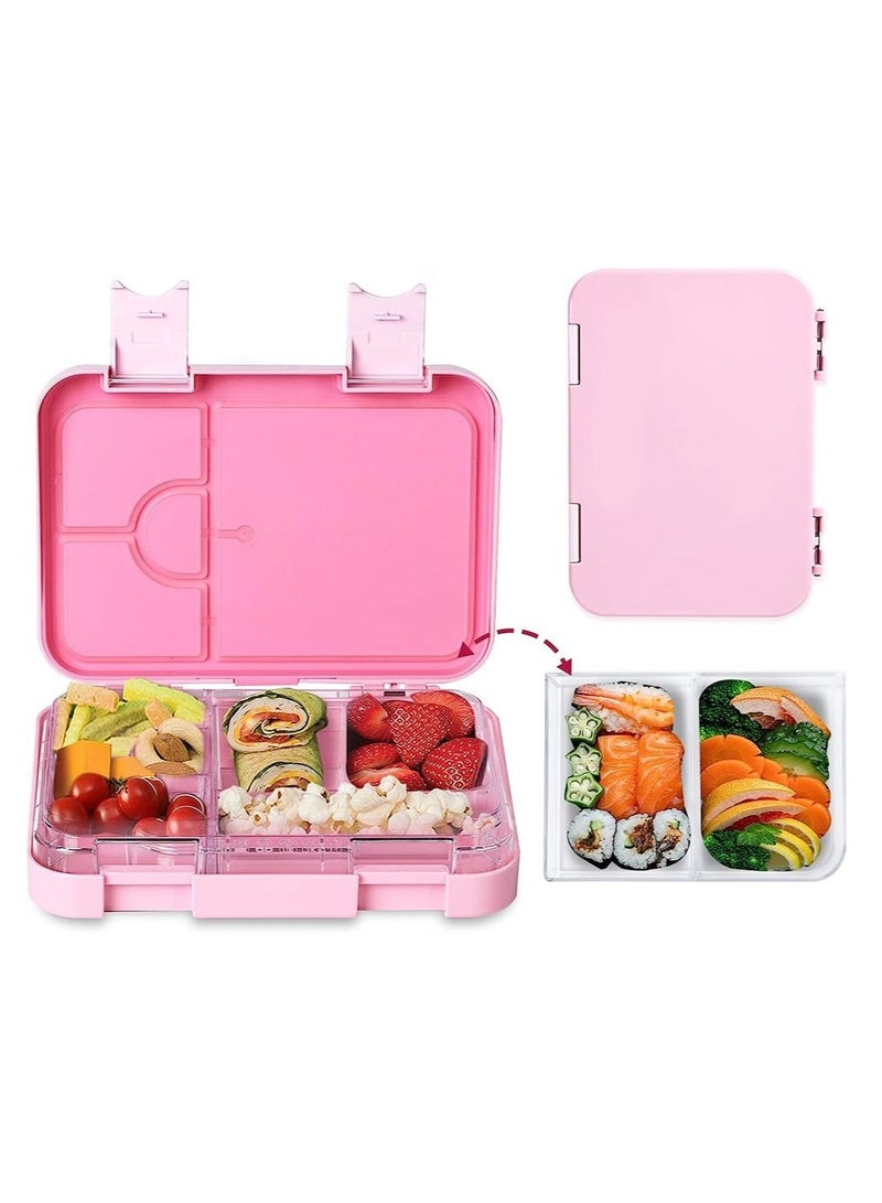 Children's Bento Lunch Box with 6 Compartments - Leak Proof Lunch Box for Boys，Girls，BPA-Free，Microwave Dishwasher Safe，Lunch Box for School (Pink)