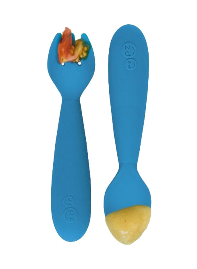 Baby Mini Fork And Spoon Set, Kids Cutlery Set With Case - 12M+ - Blue