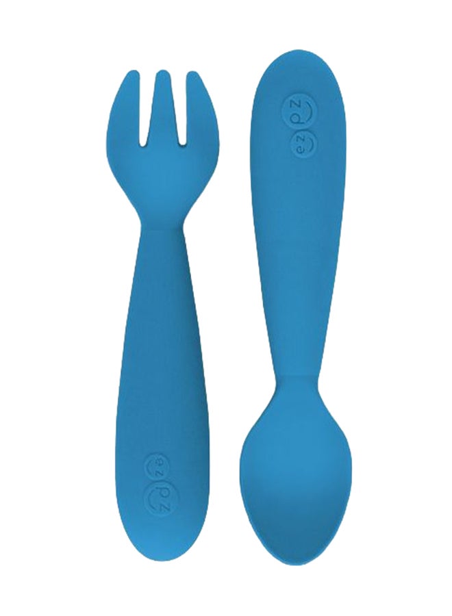 Baby Mini Fork And Spoon Set, Kids Cutlery Set With Case - 12M+ - Blue