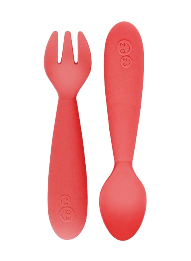 Mini Fork And Spoon Set, Kids Cutlery Set With Case, Pack -2 - Coral