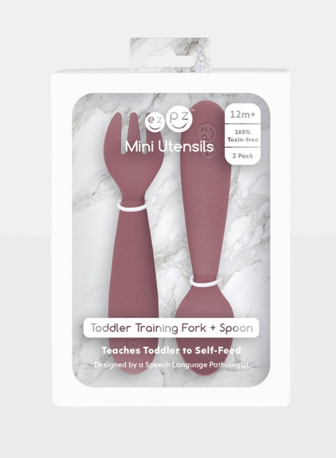 Baby Mini Fork And Spoon Set, Kids Cutlery Set With Case - 12M+ - Mauve