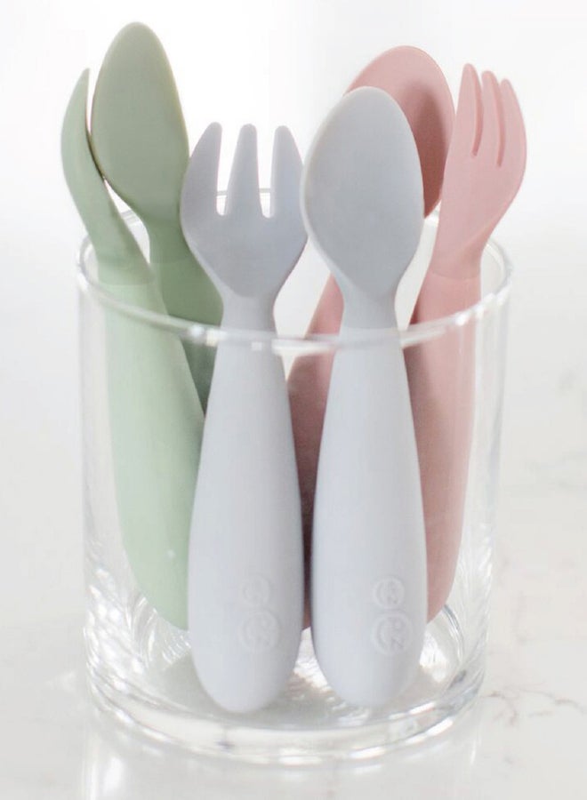 Baby Mini Fork And Spoon Set, Kids Cutlery Set With Case - 12M+ - Mauve