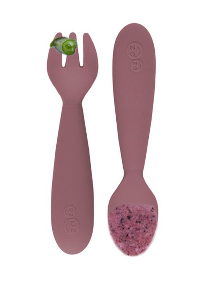 Baby Mini Fork And Spoon Set, Kids Cutlery Set With Case - 12M+ - Mauve