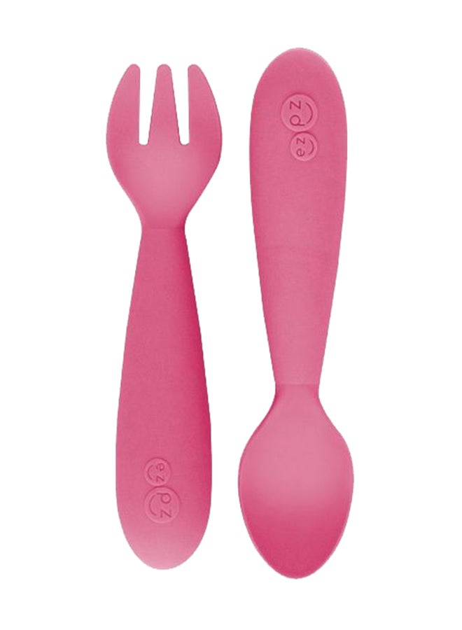 Baby Mini Fork And Spoon Set, Kids Cutlery Set With Case - 12M+ - Pink