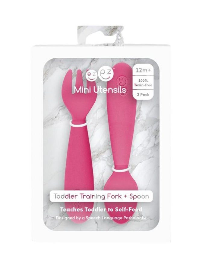 Baby Mini Fork And Spoon Set, Kids Cutlery Set With Case - 12M+ - Pink