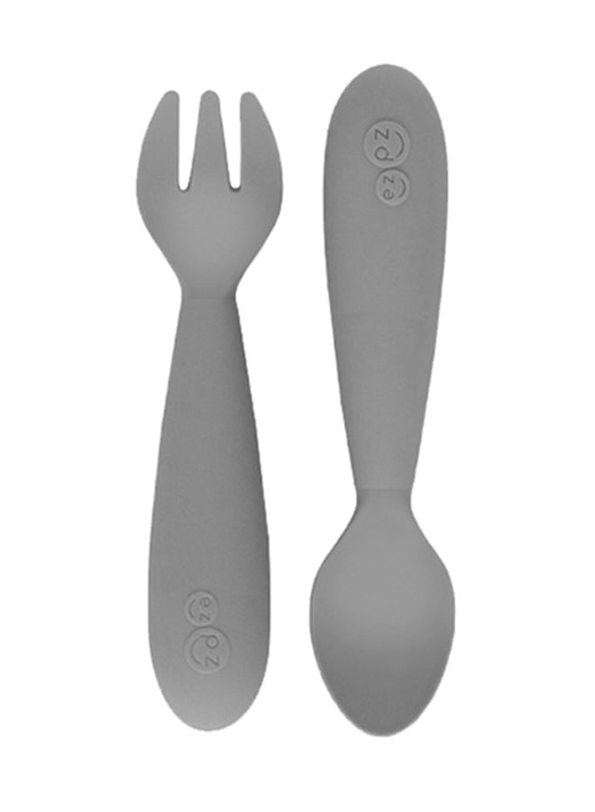 Baby Mini Fork And Spoon Set, Kids Cutlery Set With Case - 12M+ - Grey