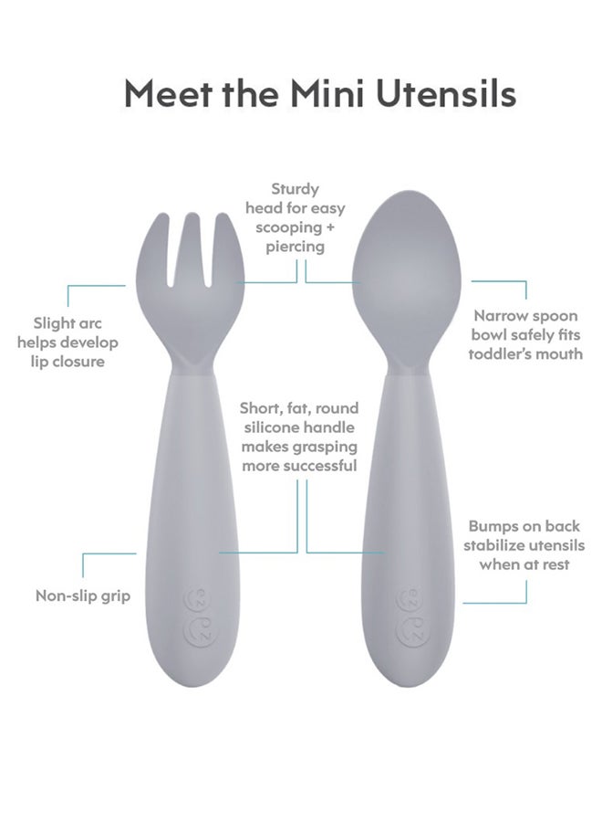 Baby Mini Fork And Spoon Set, Kids Cutlery Set With Case - 12M+ - Grey