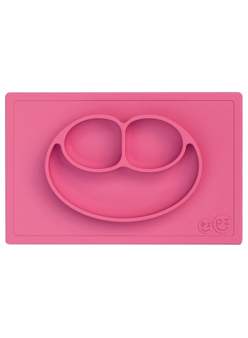 Happy Mat - 100% Silicone Kids Plate Suction Plate Babies With Built-In Placemat For Toddlers + Preschoolers -  Pink