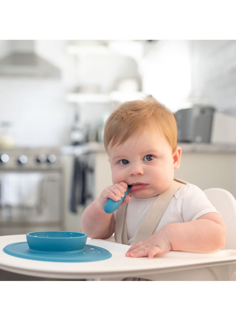 First Food Set - 100% Silicone Baby Feeding Set With Built-In Placemat, Training Cup And Spoons For First Foods + Baby Led Weaning - 4 Months+ - Blue