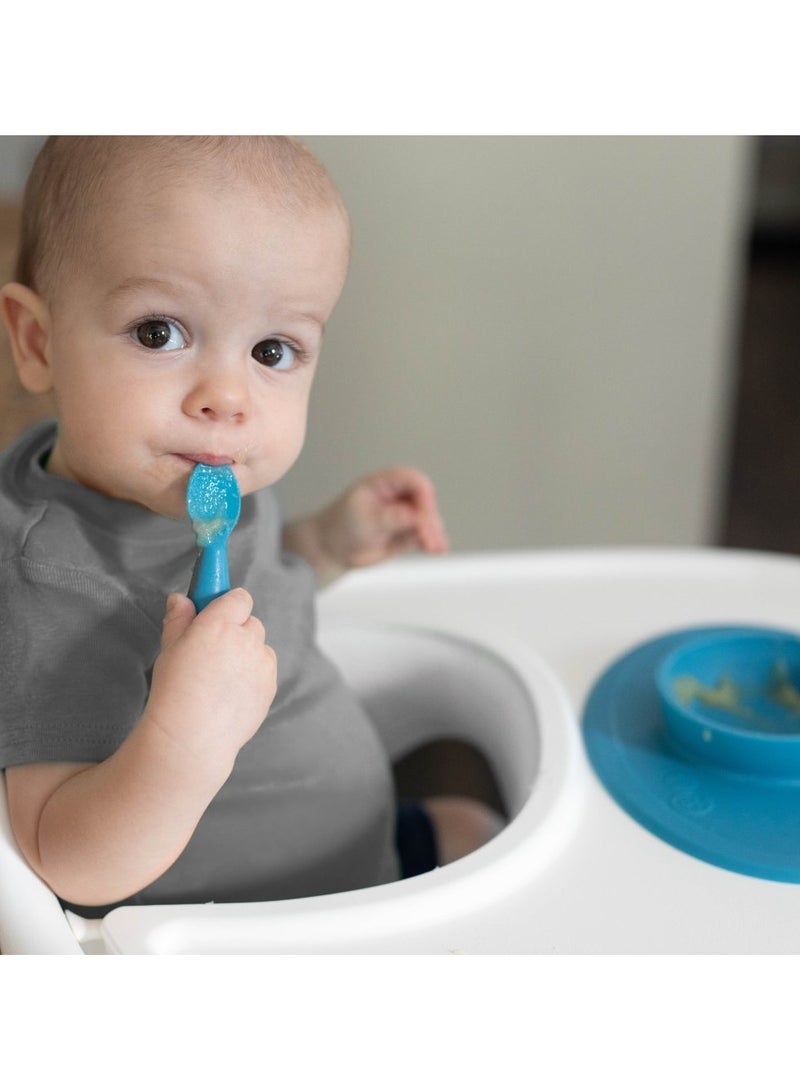 First Food Set - 100% Silicone Baby Feeding Set With Built-In Placemat, Training Cup And Spoons For First Foods + Baby Led Weaning - 4 Months+ - Blue