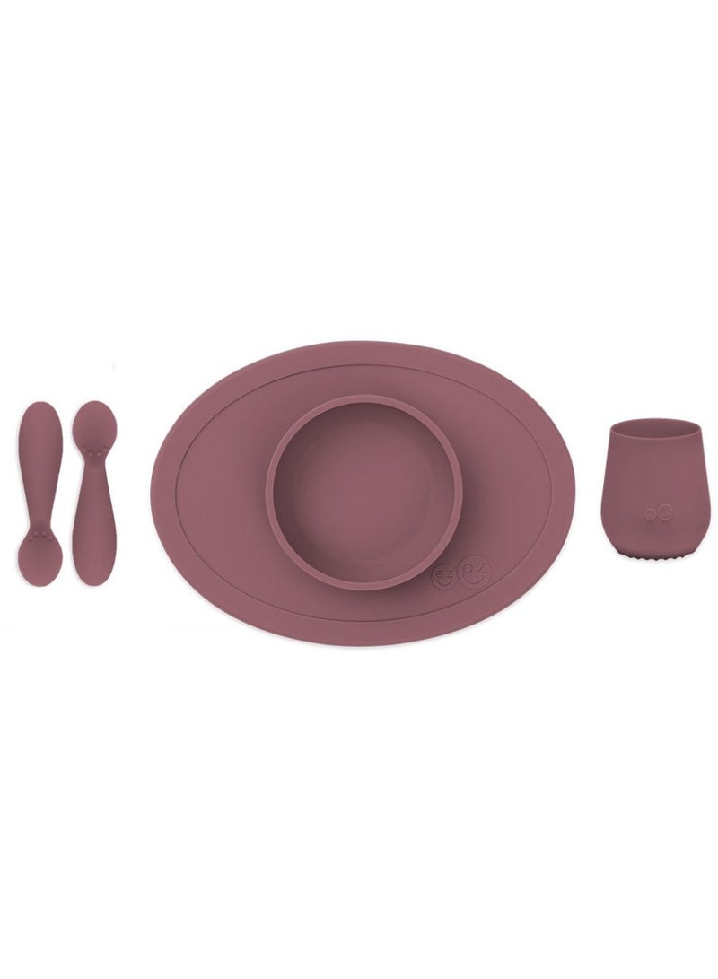 First Food Set - 100% Silicone Baby Feeding Set With Built-In Placemat, Training Cup And Spoons For First Foods + Baby Led Weaning - 4 Months+ - Mauve