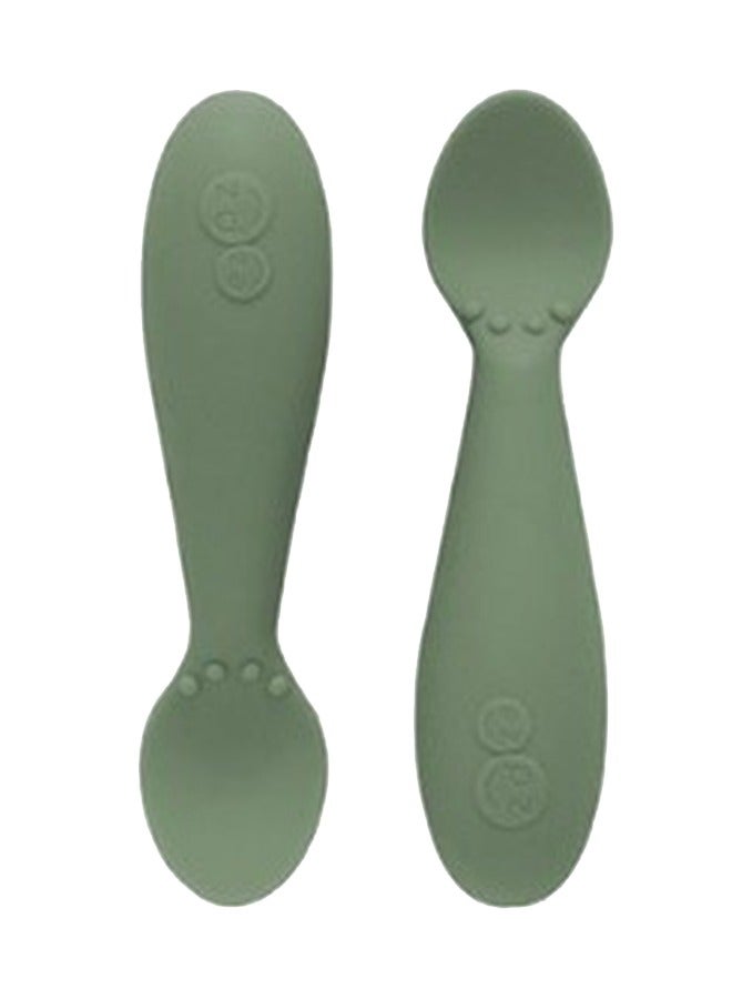 Pack Of 2 Tiny Baby Spoon 100% Silicone Baby Spoons For Baby Led Weaning + Purees 4 Months+ Olive
