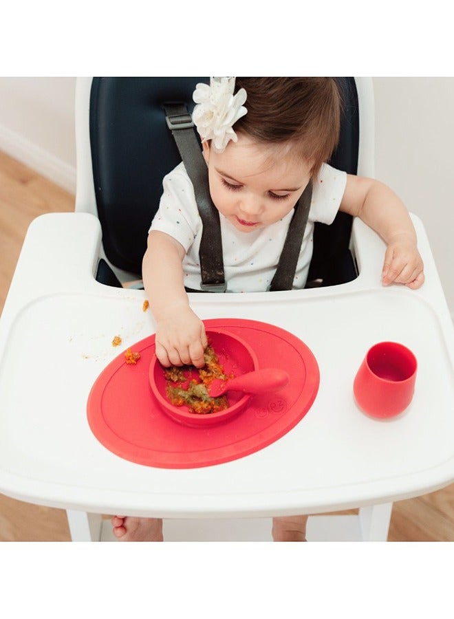 First Food Set - 100% Silicone Baby Feeding Set With Built-In Placemat, Training Cup And Spoons For First Foods + Baby Led Weaning - 4 Months+ - Coral