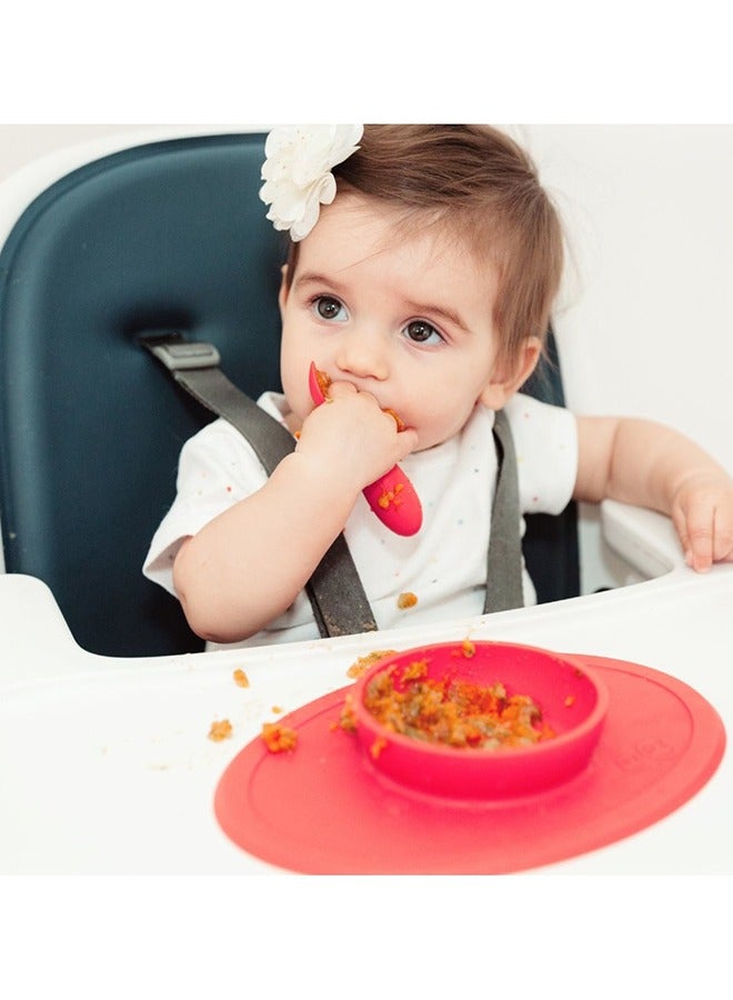 First Food Set - 100% Silicone Baby Feeding Set With Built-In Placemat, Training Cup And Spoons For First Foods + Baby Led Weaning - 4 Months+ - Coral