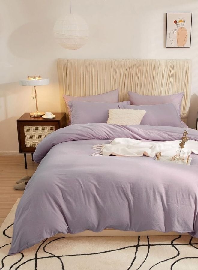 Single Size 4 Pieces Bedding Set, Washable Cotton Lavender Purple