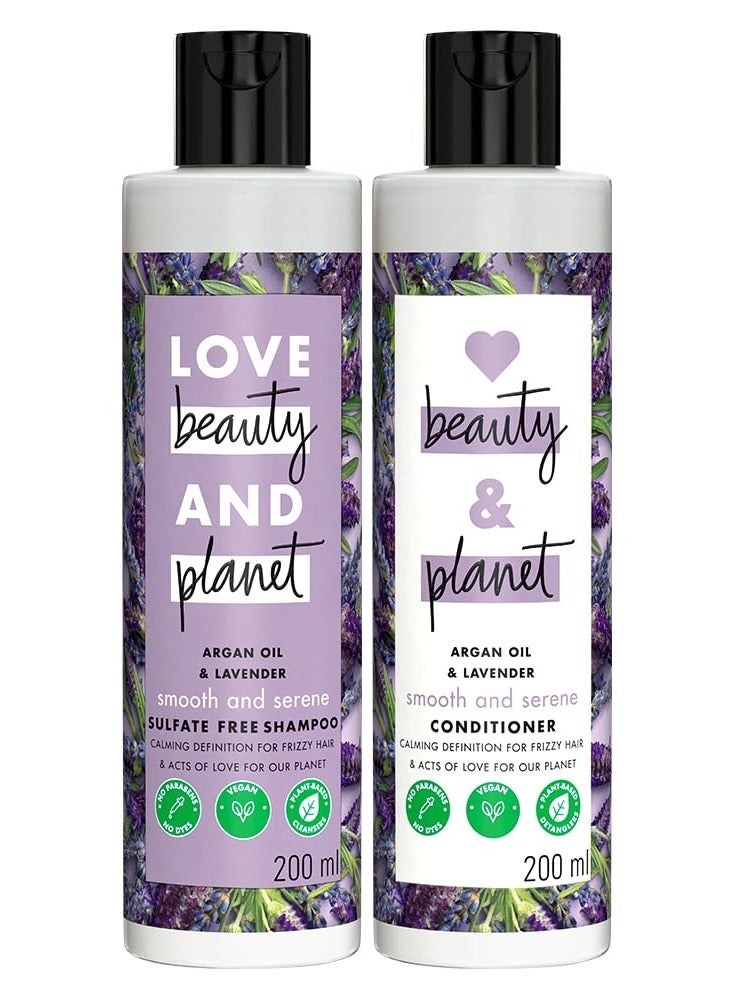 Love Beauty and Planet Argan and Lavender Anti Frizz Combo with Sulfate free Shampoo and Conditioner