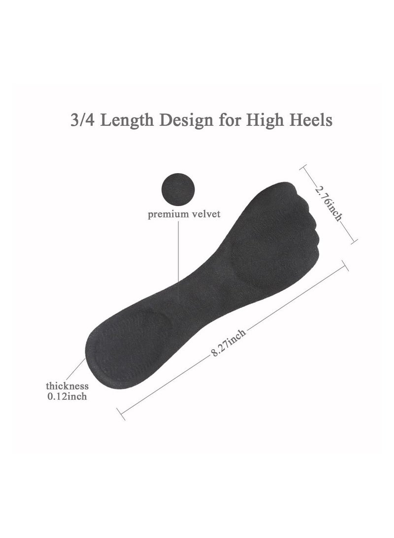 High Heel Inserts Women, Adhesive Velvety Cushioning Insoles for High Heels Anti-Slip, ¾ Gel Cushion Insoles for High Heels Pain Relief, Shoe Inserts for Dress Shoes, 2Pairs, Beige+Black