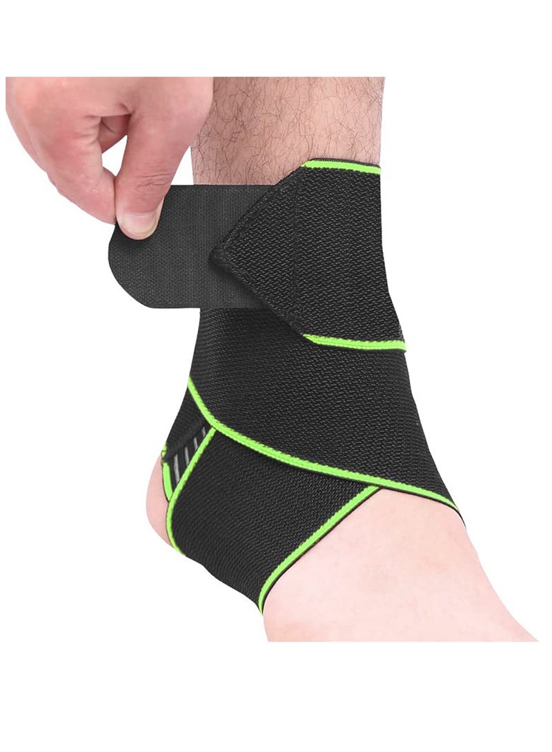 Adjustable Ankle Brace Set of 2 - Breathable, Elastic Nylon Support for Sports, One Size Fits All, Non-Slip Silicone Inside, Comfortable (Green)