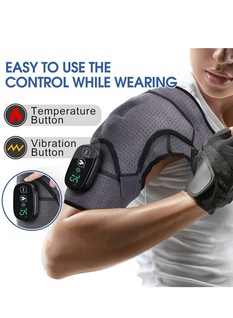 Heated Shoulder Wrap with Vibration, Cordless Heating Pad, Massage Braces for Left Right Shoulder, 3 Vibration and Temperature Settings, LED Display