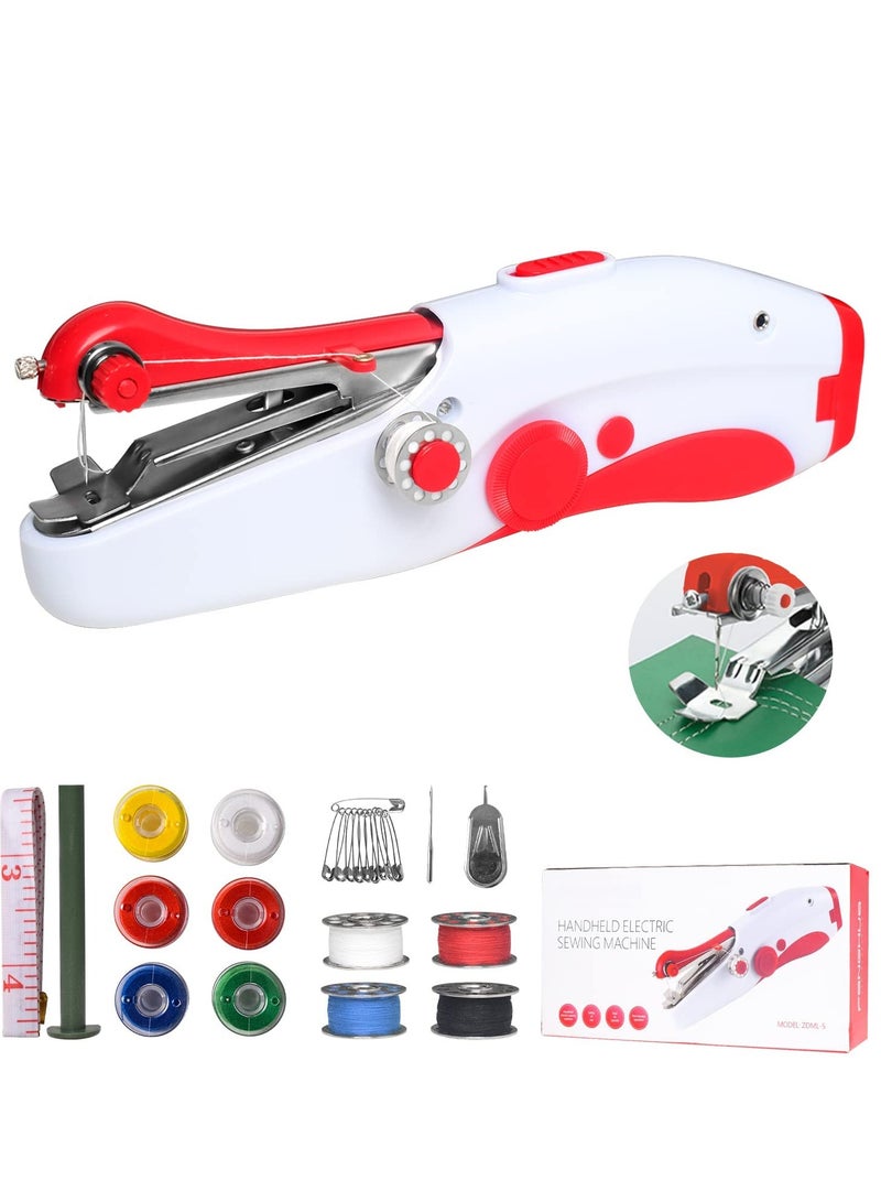 Handheld Sewing Machine, Hand Sewing Tool with Sewing Kit Mini Portable Sewing Machine Home Quick Repair and Sewing Craft Essentials Easy to Use and Fast Sewing (Red)