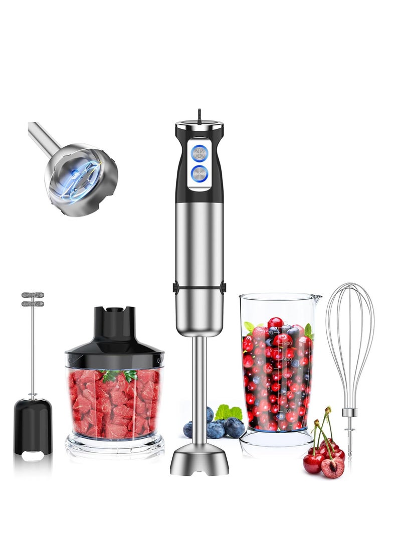 Hand Blender 1000W, 5-in-1 Electric Stick Blender, 24 Speed Adjustable Handheld Immersion Blender Mixer with Turbo Mode, Baby Food Blender with Mixing Beaker, Chopper, Whisk, Milk Frother